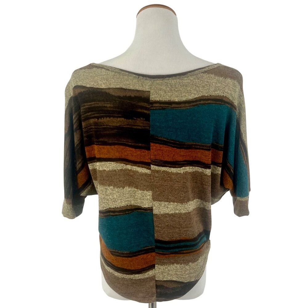 Papaya Multicolored Striped Boho Dolman Sleeve Slouchy Knit Top - Picture 3 of 5